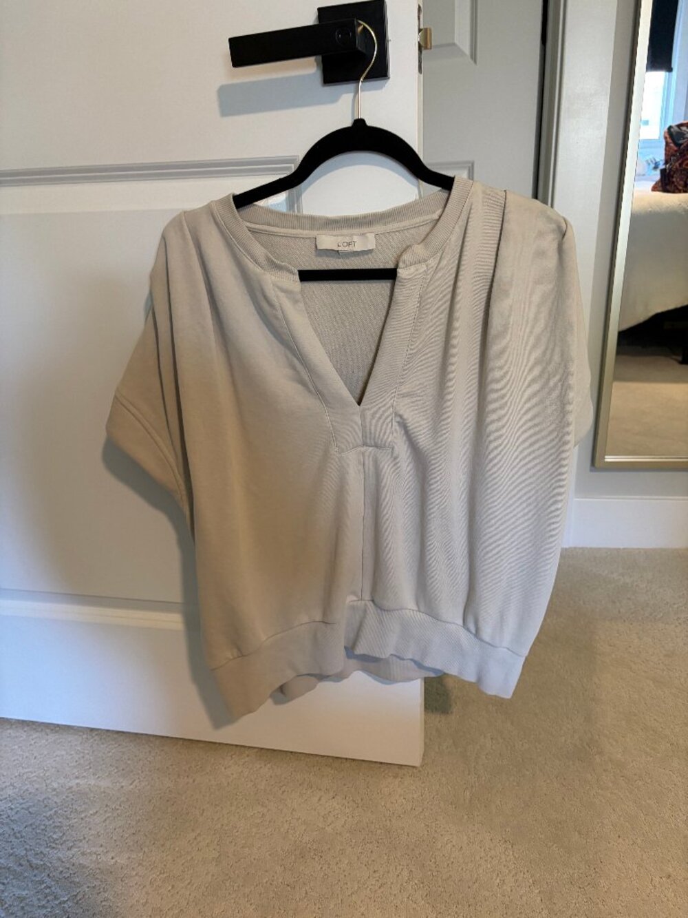LOFT Tan Short Sleeve Sweatshirt Top Size XL